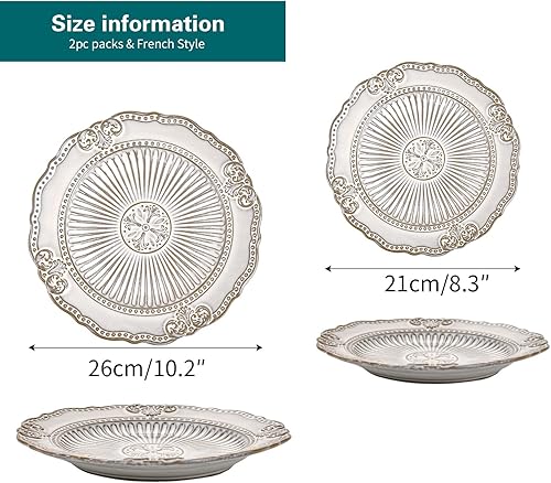 Miniatura 6 de Sungmor Vajilla de cerámica en relieve, vajilla de porcelana con esmalte de transmutación vintage, juego de 2 (8.5 pulgadas y 10.5 pulgadas),