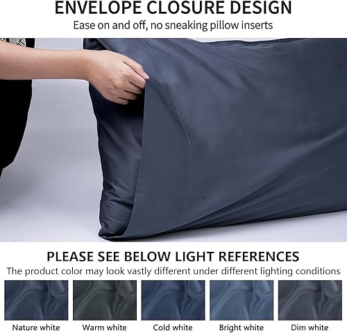 Miniatura 6 de Juego de 2 fundas de almohada refrescantes de tamaño Queen, rayón derivado de bambú, fundas de almohada con cierre de sobre, suaves y transpirables