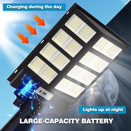 Miniatura 5 de Luces solares de 2000 W impermeables para exteriores, 225000 lúmenes, 640 LED, del anochecer al amanecer, luces de inundación de seguridad solar