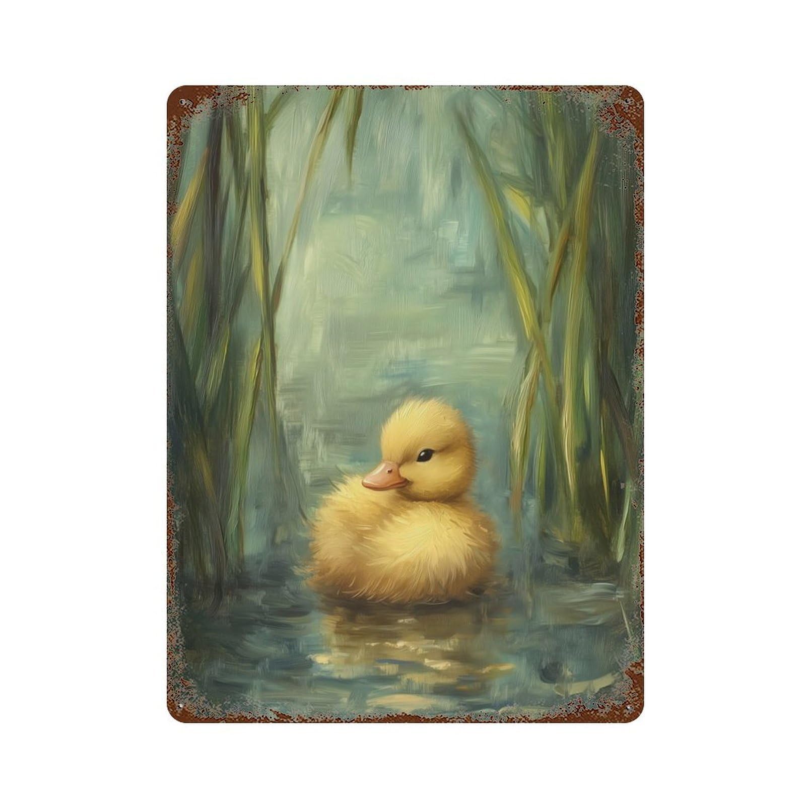 Rust Effect Duckling in Pond Vintage Rust Metal Sign 15.7"x11.8", Vintage Wall Decor for Garage, Bar And Workshop Decor