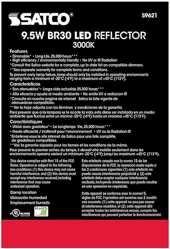 Miniatura 6 de Satco Lighting S9621-9.5 W BR30 Bombillas LED blancas suaves - Ángulo de haz de 105 grados - 3000K - Base mediana - 120 voltios - Regulable - 750