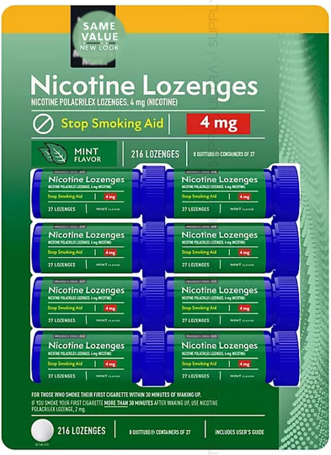 Members Mark Nicotine Lozenges Mint Flavor 4 mg (216 Count.) Stop Support Mint Lozenges Convenient Pocket Tubes
