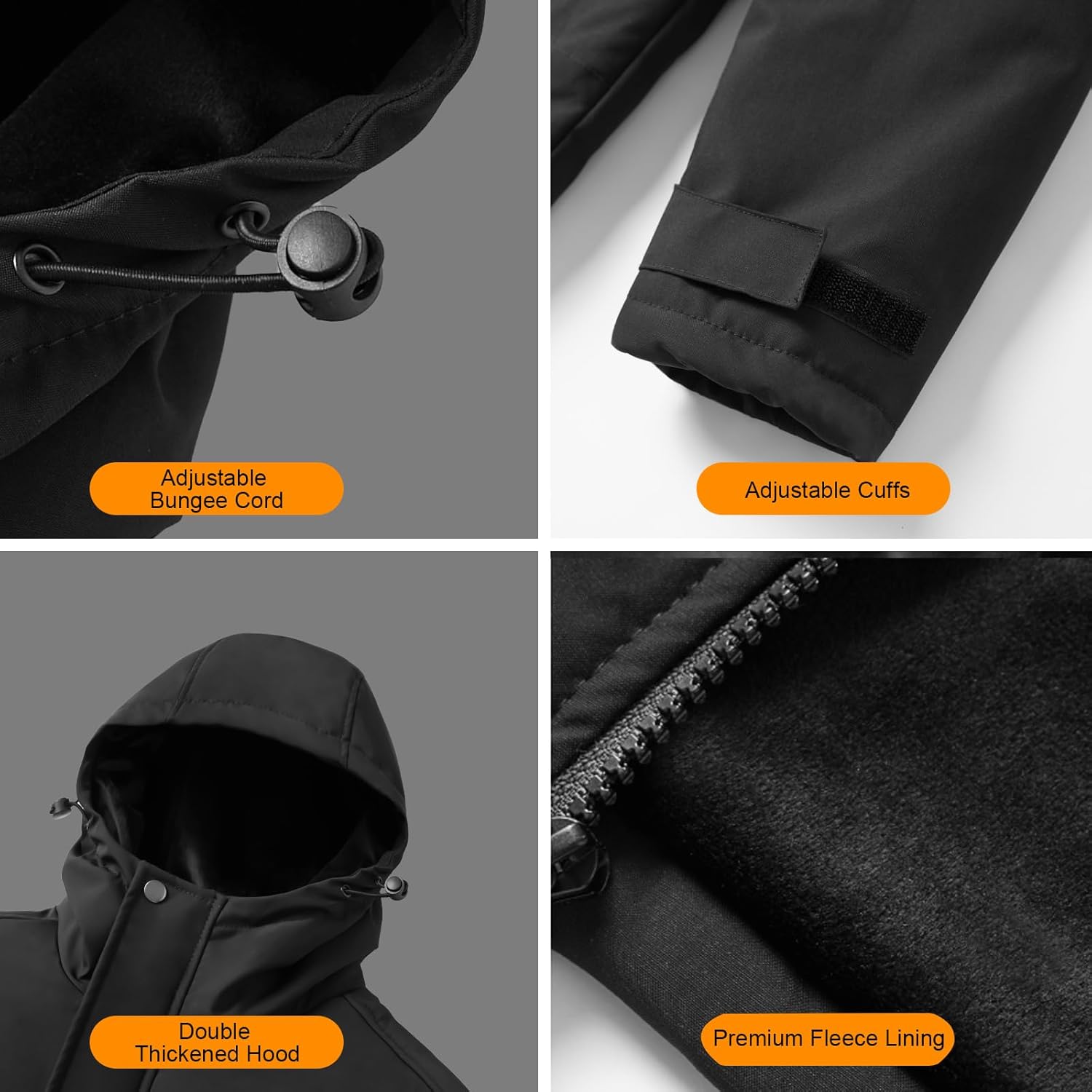Heated Jacket for Men with Fleece Lining 12000mAh 7.4V Battery Pack Windproof Waterproof Mens Heated Coat Skiing Hunting (US, Alpha, 3X-Large, Regular, Regular, Black) - Image 7