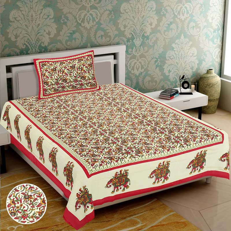 LUBNA Bedsheet | Premium Single sheet BY Sanganeri Hand Blocked Print | Single Size (60x90) with One Pillow Cover(18x28) |Best for Dubai Hotels And Home|
