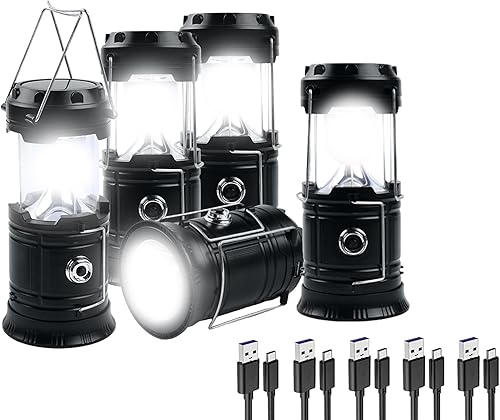 KunHe Paquete de 5 linternas LED plegables portátiles de 1800 mAh, ligeras, impermeables, recargables, con USB, para interiores y exteriores, luz de