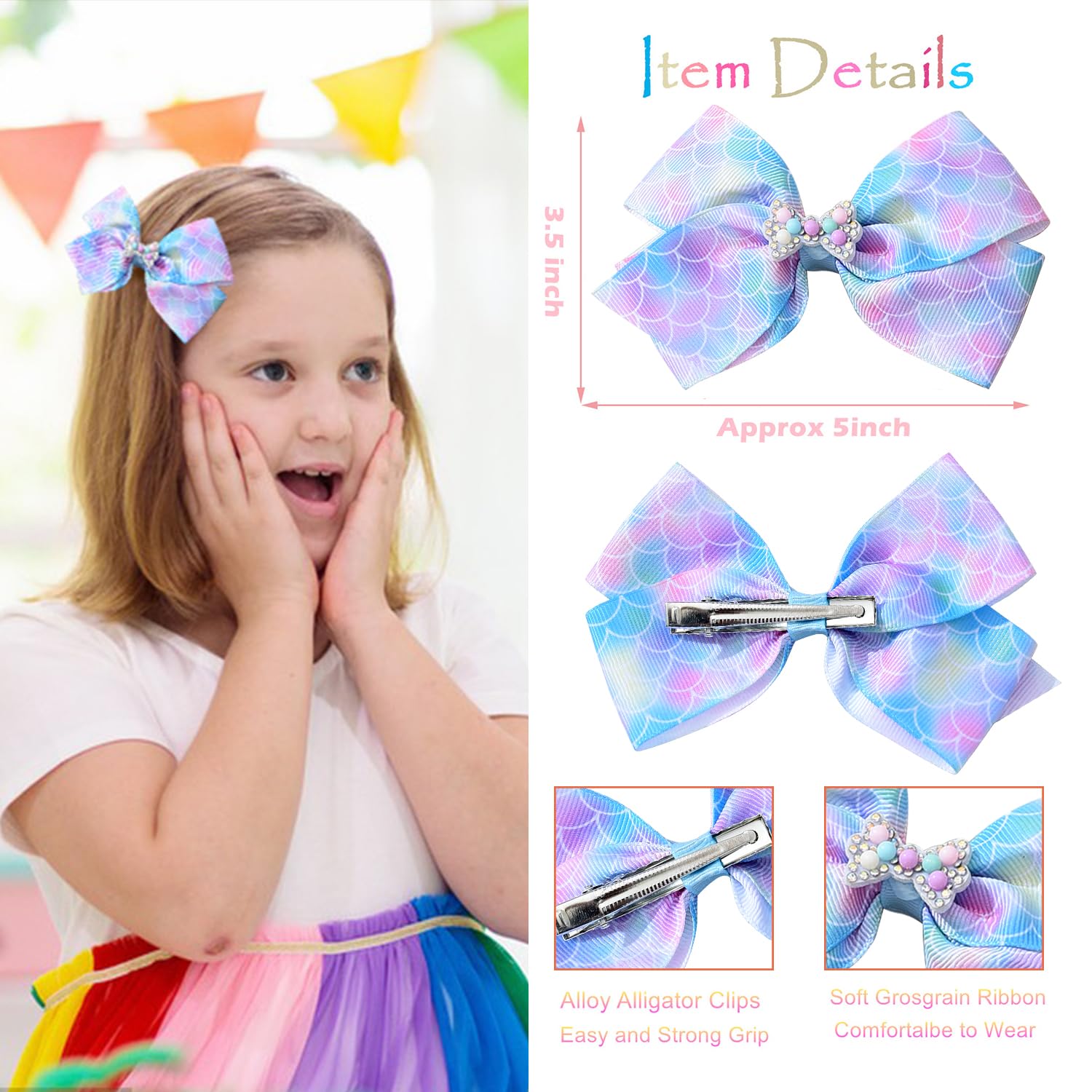 Rainbow Kids Hair Bow Rainbow Kids Hair Clips, Mini Hair Bow Clips, Colorful  main image 3