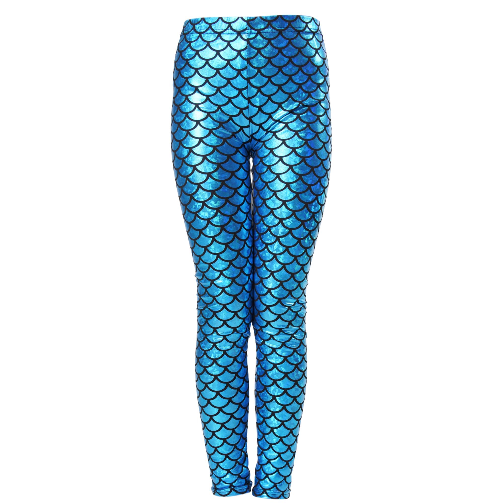 Wildarms Leggings per bambini con squame di pesce, pantaloni ispirati a sirena, per occasioni festive, Halloween, danza e Natale