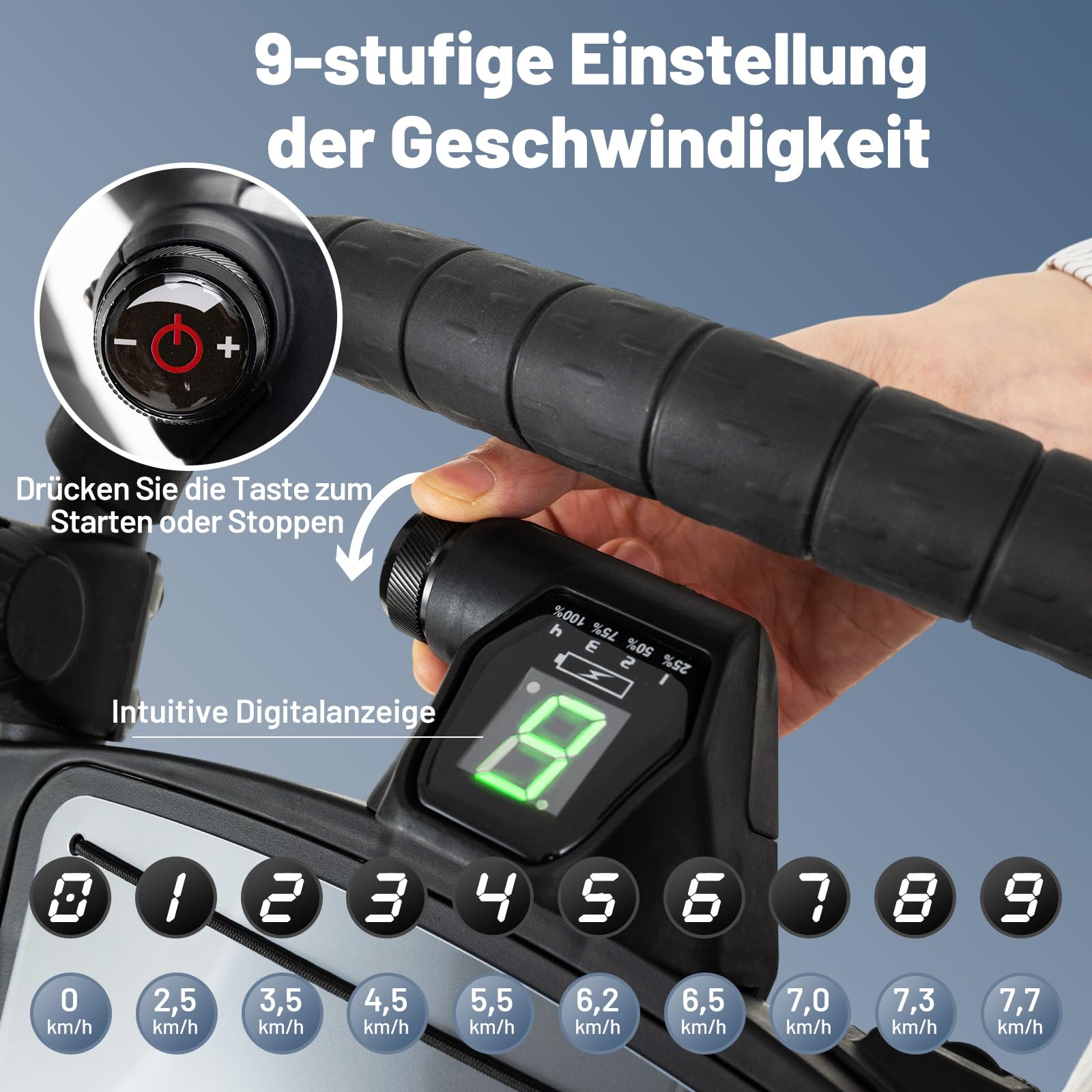GYMAX Golftrolley Elektrisch, Faltbarer Golfwagen mit 9 Geschwindigkeiten, verstellbarem Lenker, Digitalanzeige & Drehrad-Steuerung, Golf Cart Elektro mit 3 Rädern, leicht