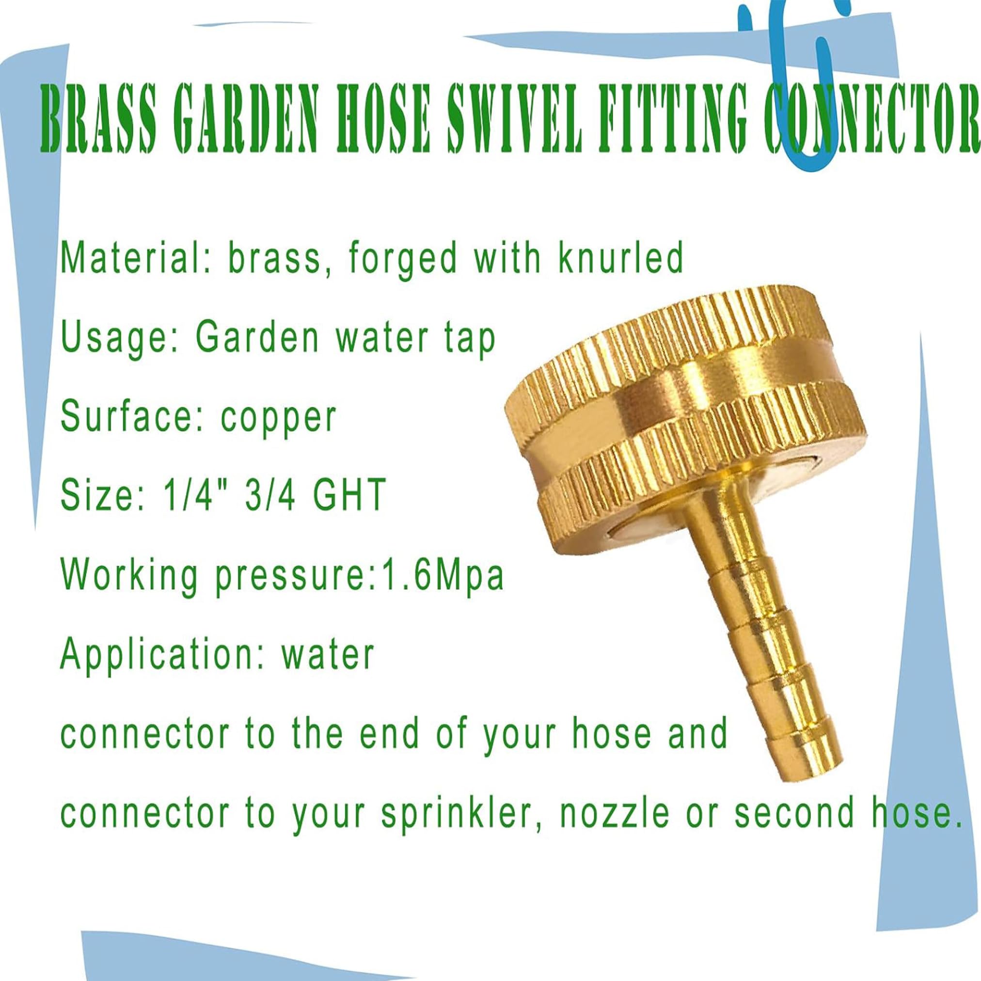 AOPANDA Conector de manguera de jardín de 1/4 pulgadas x 3/4 pulgadas hembra GHT rosca de latón macizo, kit de reparación de manguera de agua hembra de 4 piezas, con abrazadera de acero inoxidable