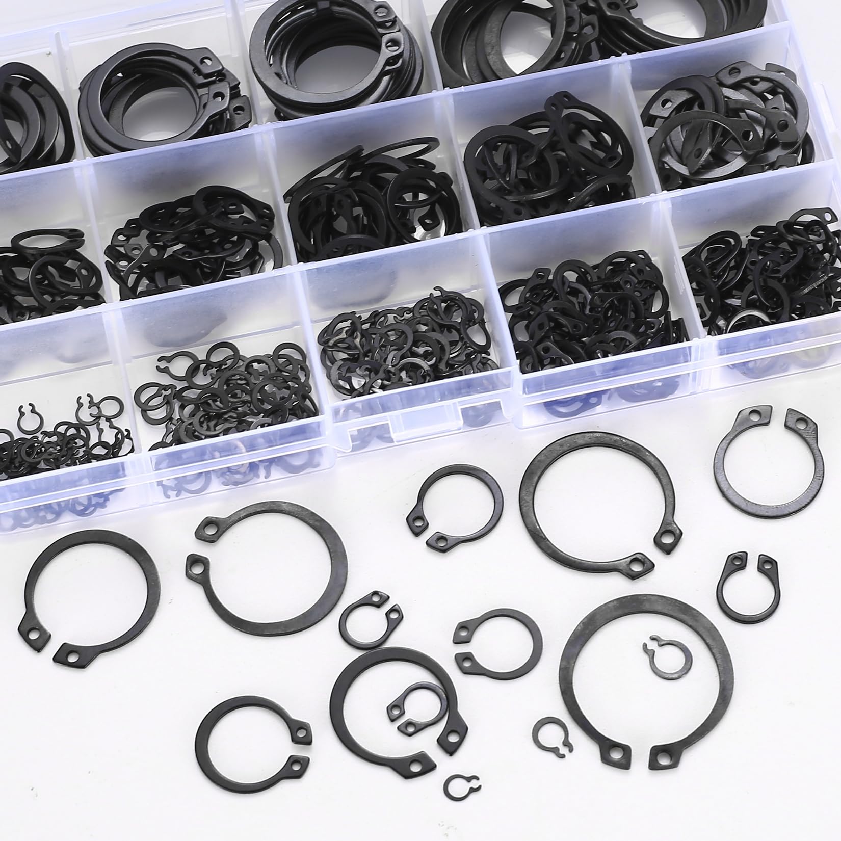 Set 410 Anelli Elastici E-Clips In Acciaio Inox - 15 Dimensioni Con Pinzetta, Per Fissaggi Meccanici - Foto 7