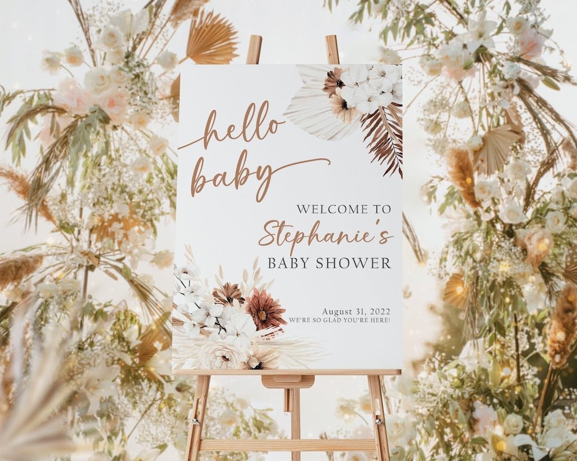 Buy VIRAGIL Personalized Boho Baby Shower Sign, Baby Shower