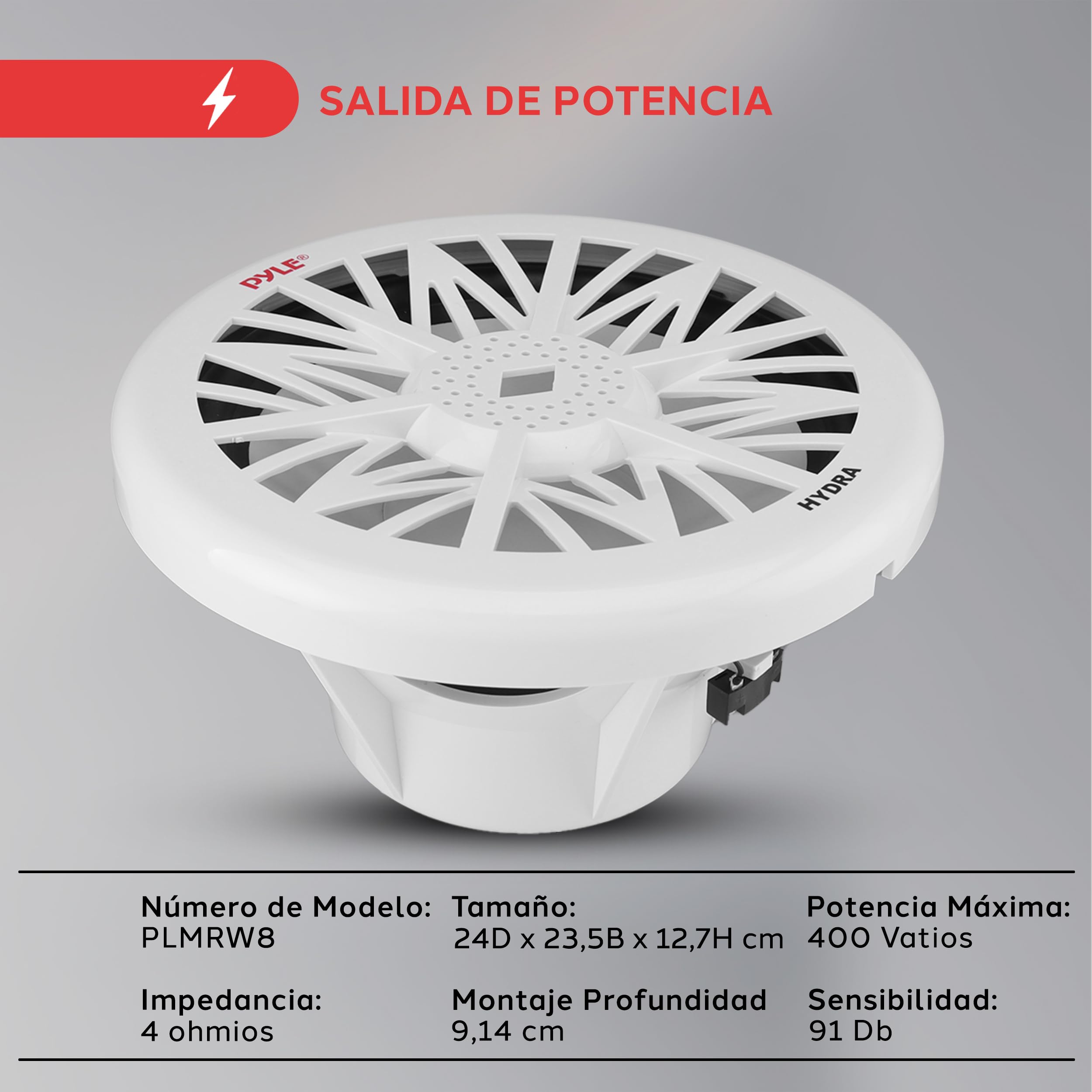 Pyle subwoofer Marino de 8”, para Exterior, 400 V, Impermeable para Sistema de Audio náutico, Montaje bajo timón o en Caja, Ideal para Barcos pequeños y vehículos acuáticos