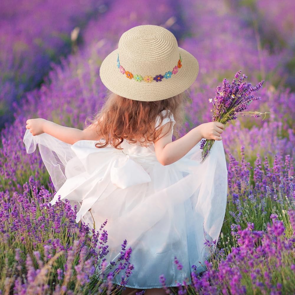 Chapeau de Soleil pour Filles Mini Sac de Paille, Petit Sac avec décoration de Fleurs Chapeaux de Paille de Plage d'été Chapeau de Soleil pour activités de Plein Air