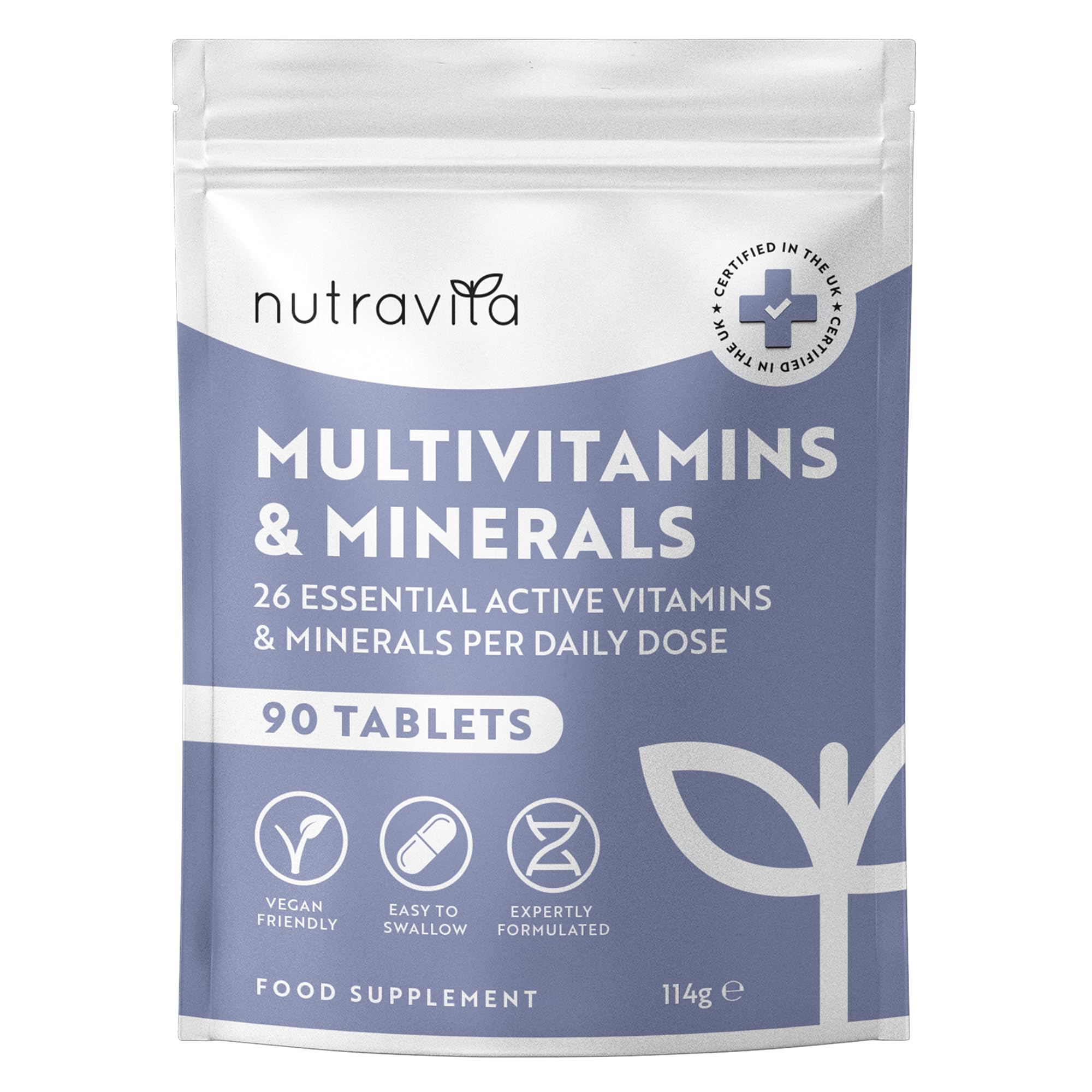 Nutravita Multivitamin Tablets for Women & Men - 26 Essential Vitamins & Minerals, Vitamin C, D, Iron, Zinc - Immune System Support - 3 Month Supply - Vegan Multivitamins - Made in The UK