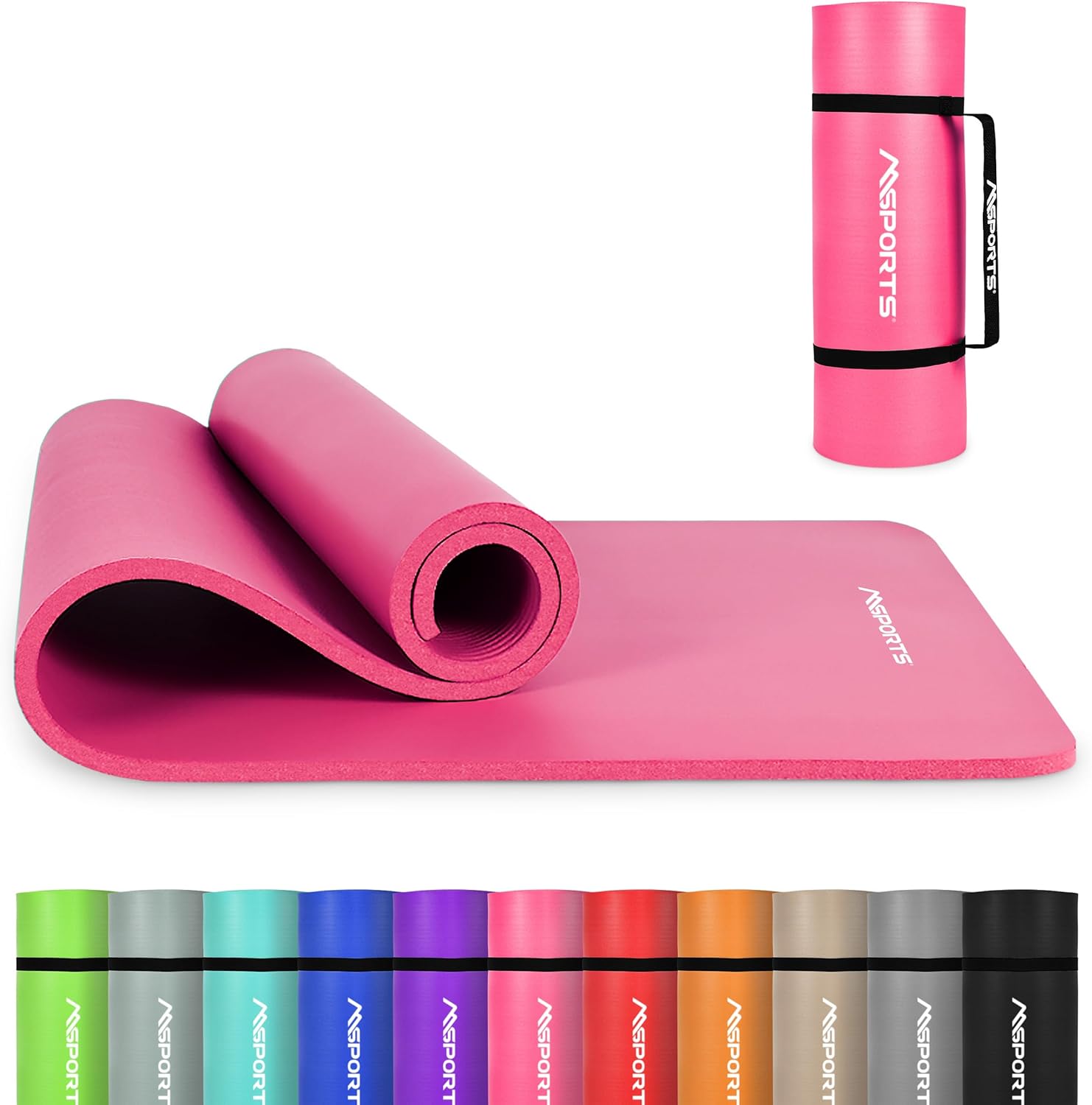 Yoga Mat Premium Non Slip Thick – Extra Comfortable Exercise Mat for Home Workouts, Pilates, Stretching & Gym – Cushioned NBR Foam, Gym Mat with Strap, for Women & Men Pink 74.5 x 32 x 0.6 in