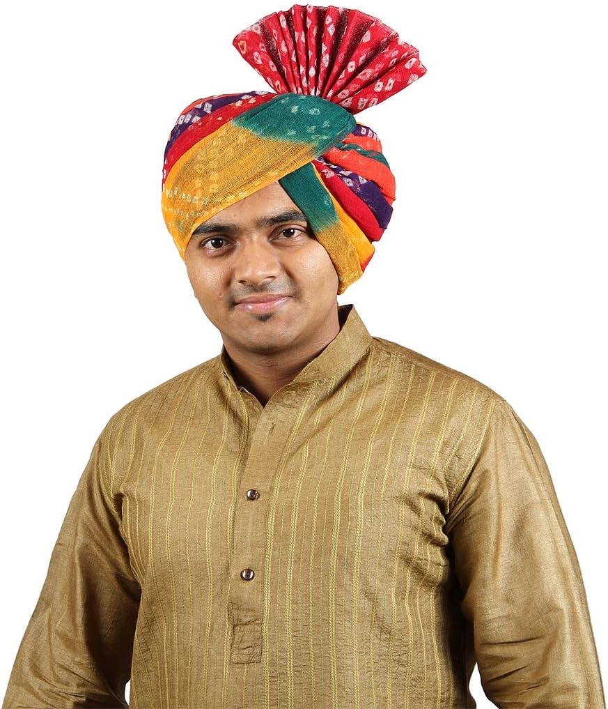 KALAPURI Traditional Panchrangi Jodhpuri Bandhej Cotton Pheta (Turban/Safa/Pagdi) Fabric/Cloth for Men