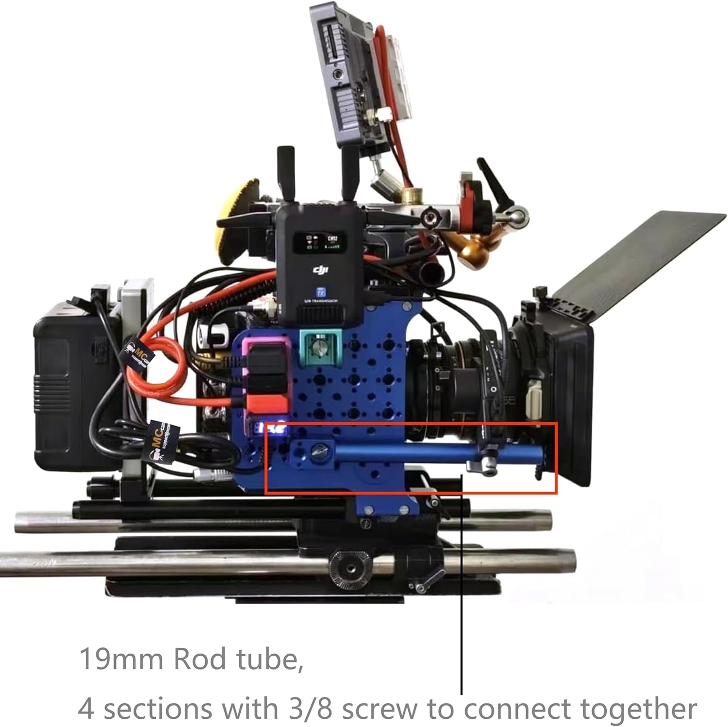 19mm Rod Tube Extension, 4 Sections 2inch 3 inch 4-inch Rod Bracket for Sony ARRI RED Camera Wireless Follow Focus Lens Motor Shoulder Rail Mounting with 3/8" Thread, Purple