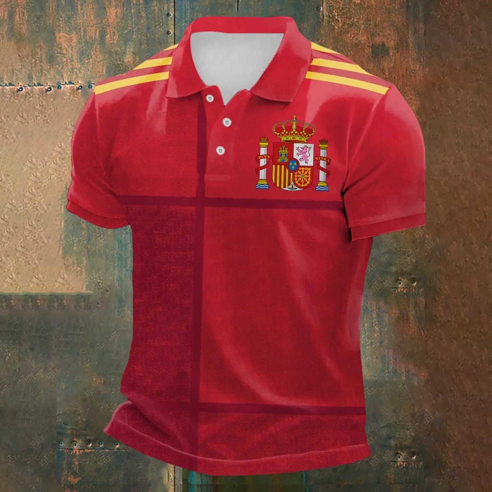 Camiseta Futbol Hombre, Polos De Verano para Hombre,Camisa De Manga Corta Estilo EspañOl Transpirable De Punto Informal para Negocios Ocio Y Uso Diario