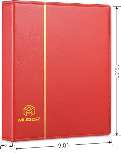 Miniatura 2 de MUDOR Carpeta clásica de poliuretano vacía de alta calidad, carpeta de 4 anillos para sellos, documentos, monedas, billetes de banco (rojo)