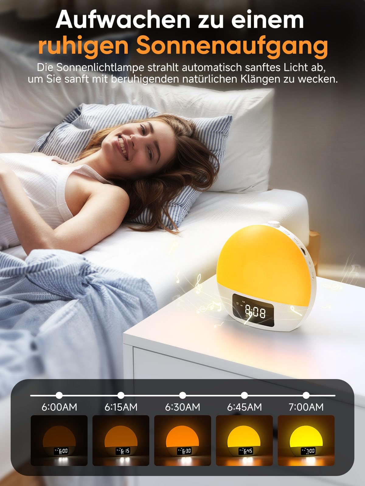 Tageslichtwecker, Lichtwecker Sonnenaufgang Sonnenuntergangssimulation, Digitaler Wecker mit Doppelalarmen, 25 beruhigende Klänge in 16 Helligkeit, RGB Stimmungslicht, Geschenke für Erwachsene Kinder