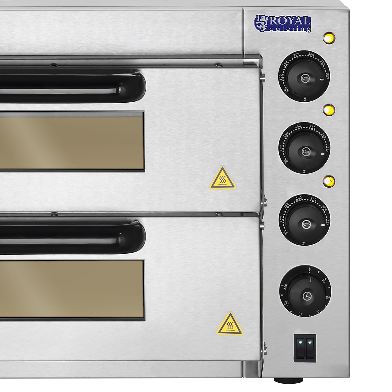 Royal Catering Four à Pizza Electrique RCPO-3000-2PS-1 (2 chambres de cuisson, chaleur réglable séparément, 2 base en chamotte 40x40x1,5cm, fonction minuterie jusqu'à 120 min)