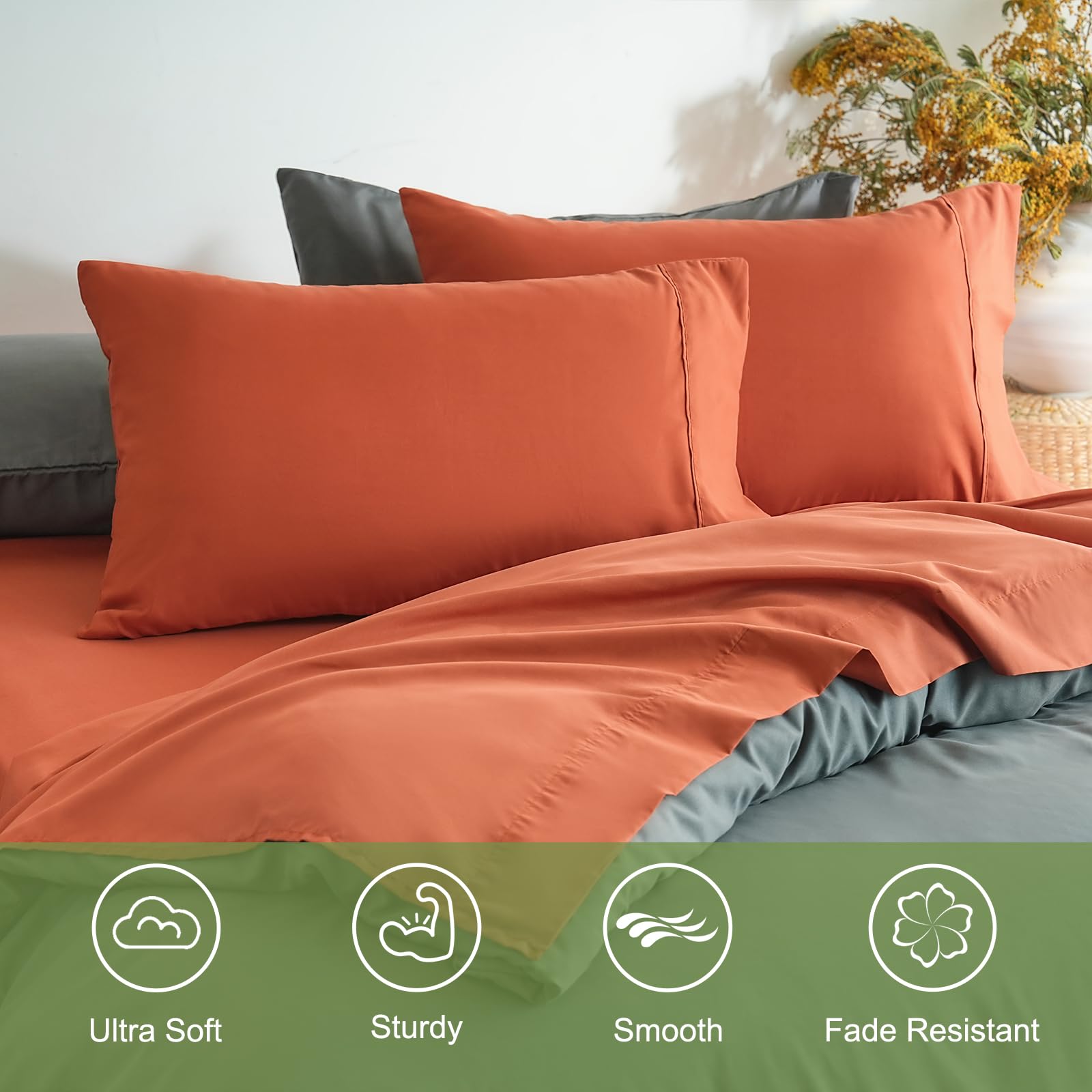 Juego de sábanas de microfibra cepillada, ropa de cama suave de lujo, resistente a la decoloración 7