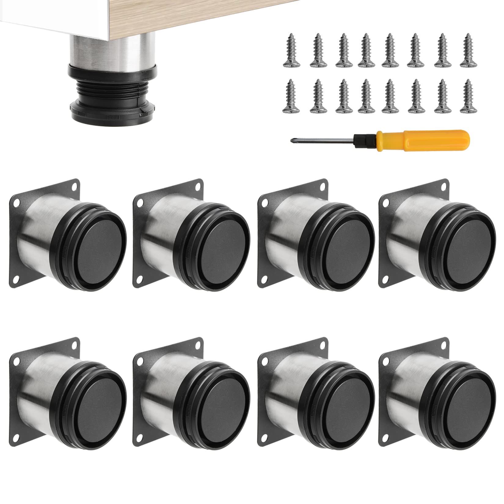 Uotyle 8PCS Adjustable Legs 50mm Adjustable Sofa Legs For Furniture Stainless Steel Cabinet Legs With Screws & Screwdriver For Home/Office/Kitchen