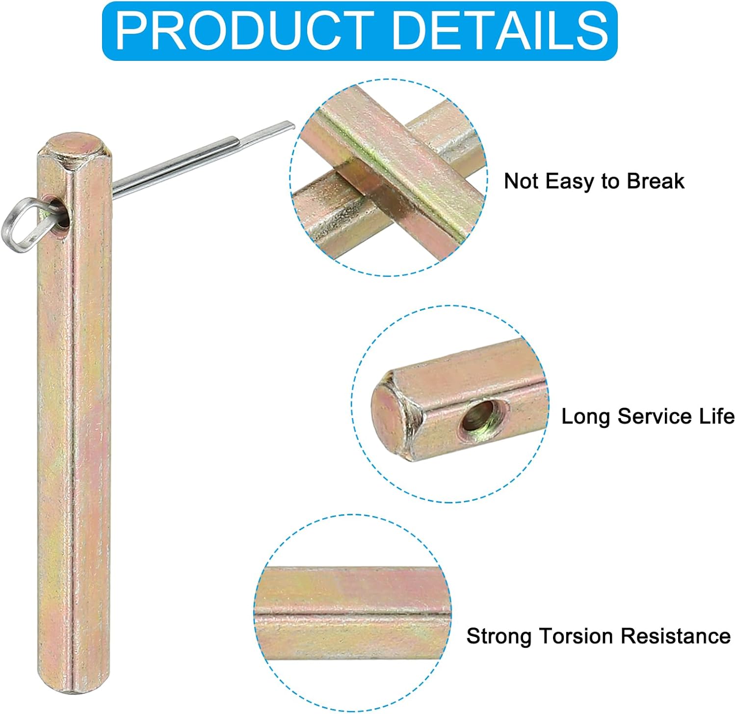 PATIKIL Square Door Knob Spindle 50x5mm, 2 Pack Replacement Carbon Steel Spare Door Handle Spindle Bar with Hole for Most Mortise Type Door Knobs, Gold