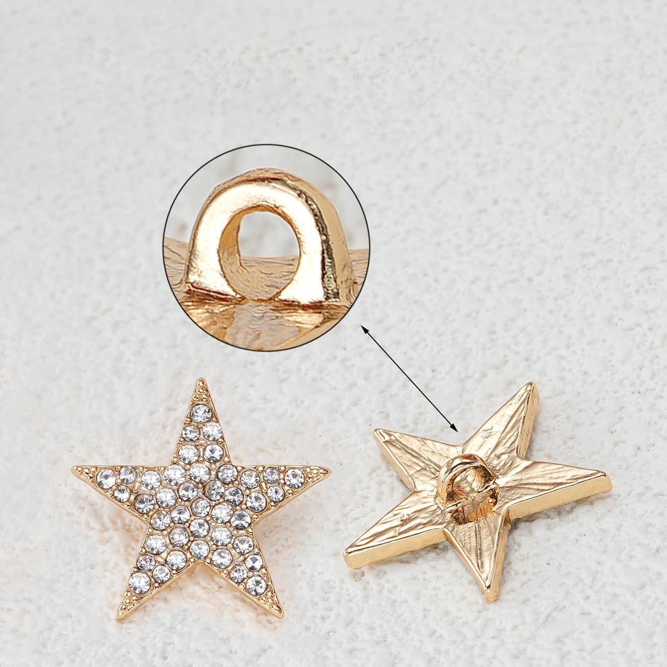 10 PCS Gold Rhinestone Buttons, Crystal Diamond Flower Embellishments for Sewing Crafts DIY Jewelry Wedding Bouquet Clothing Decoration, Gold Star