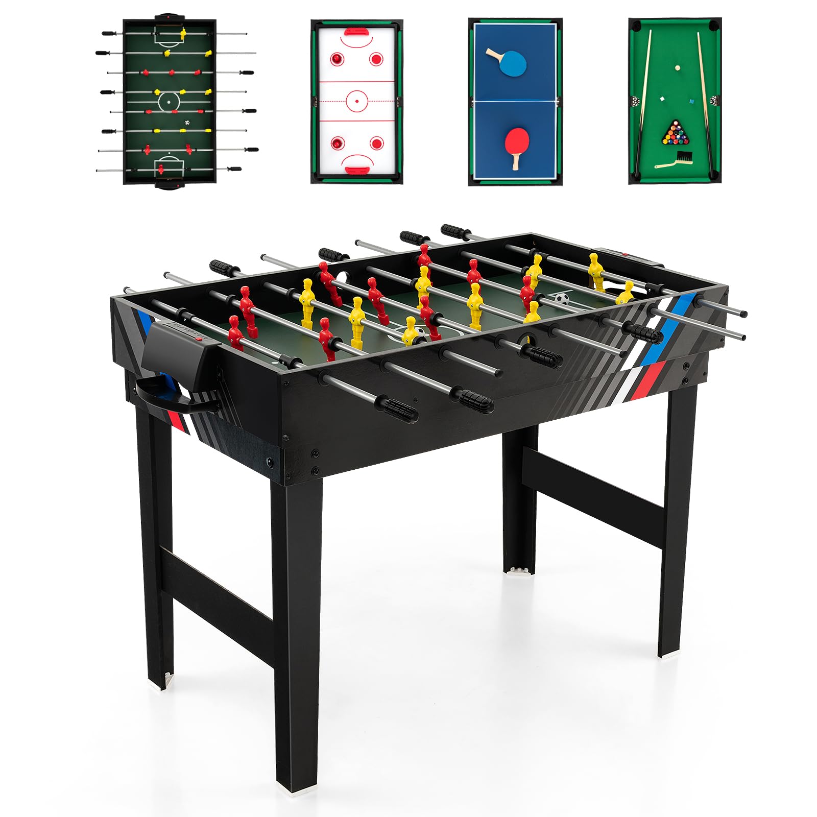 RELAX4LIFE 4 in 1 Tavolo Multigioco con Calcio Balilla, Biliardino, Ping pong e Hockey ad Aria, per Bambini e Adulti, Casa Ufficio Bar, 125x97x83 cm
