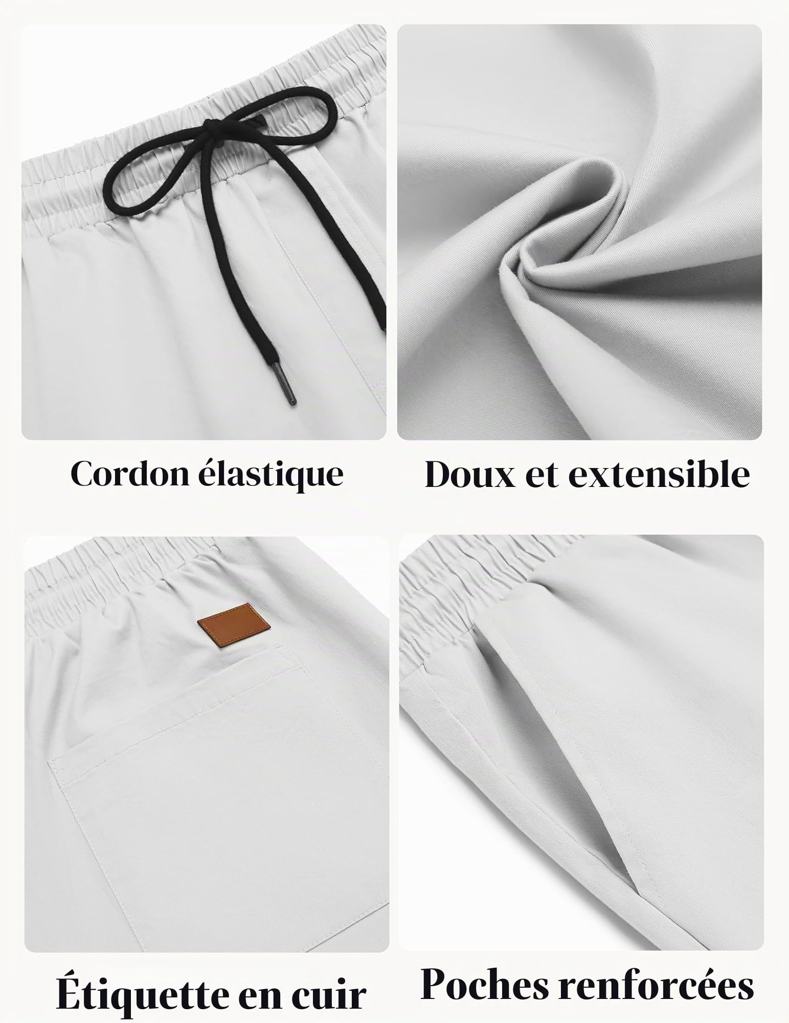 COOFANDY Short décontracté en coton pour homme - Pantalon chino d'été - Pantalon de loisirs - Taille élastique avec poches