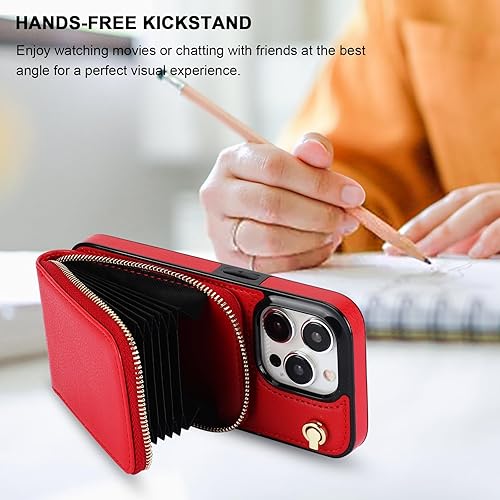 Miniatura 4 de KIHUWEY Funda tipo cartera cruzada para iPhone 15 Pro, funda de bolsillo con cremallera y soporte para tarjetas, funda protectora de piel sintética