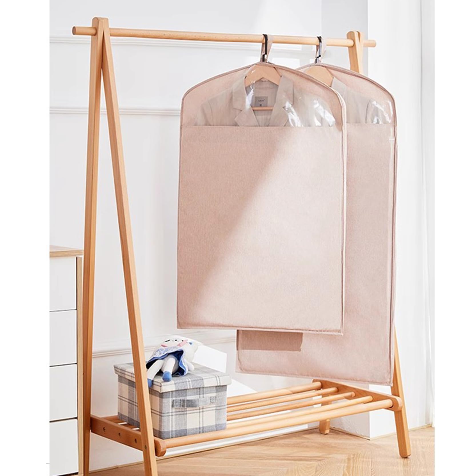 2 Piezas Fundas para Ropa Transpirables, Fundas para Ropa A Prueba De Polvo con Cremallera Y Ventana Transparente, Fundas para Trajes De Lino De Algodón para Colgar Ropa, Armario, Viajes,Grey-58x