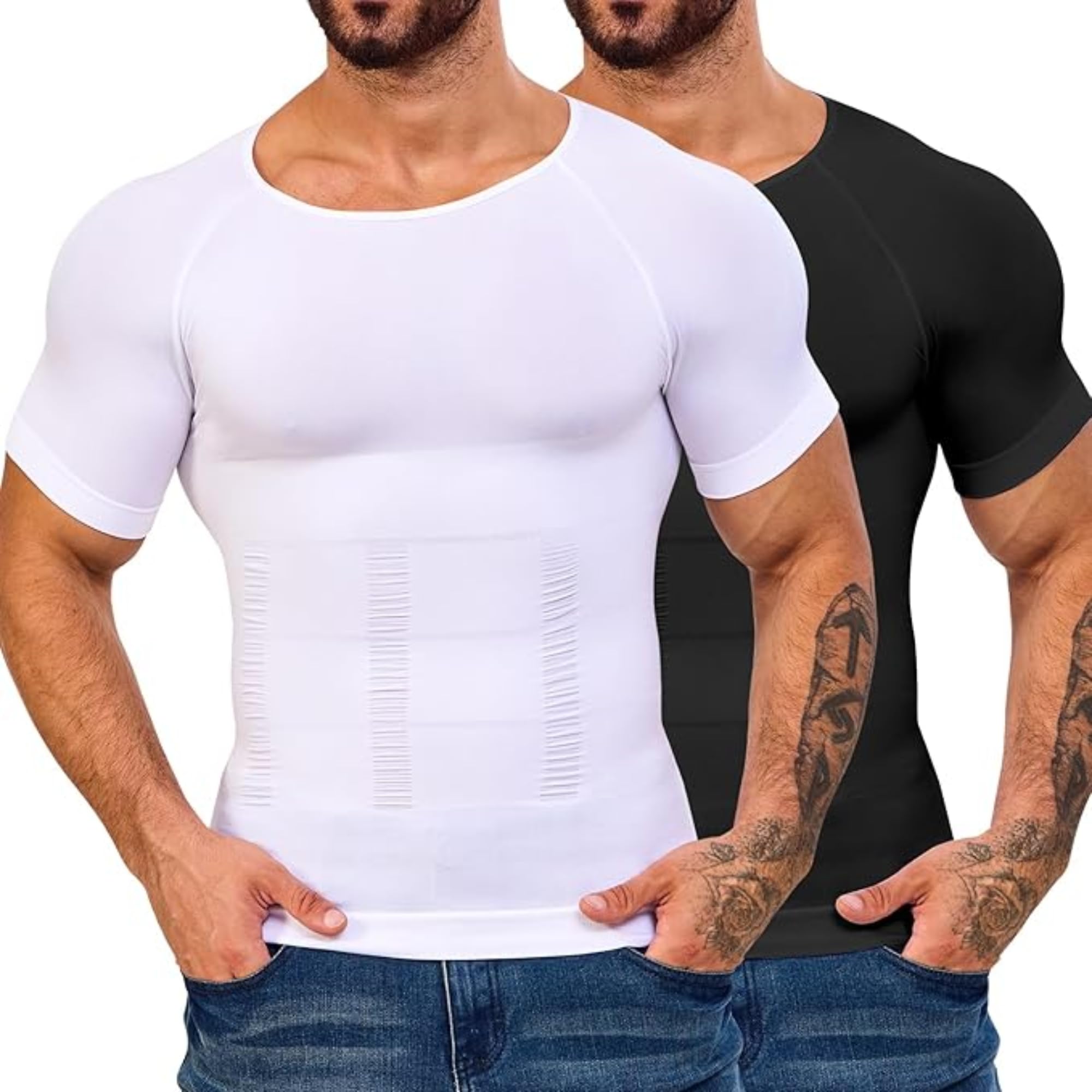 gvv Men Short Sleeve Compression Shirt Slimming Undershirt Body Shaper Vest Gynecomastia Tank Top Tummy Control Shapewear for Gym Workout Fitness Wear-picture-33