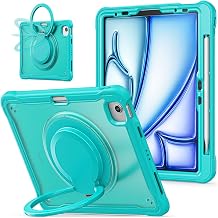 360 Degree Rotating Rugged Case for iPad Air 4 / iPad Air 5 / iPad Air 11? inch M2 / iPad Air 11? inch M3, Heavy Duty Protection Ring Handle Case Shockproof Case for Kids