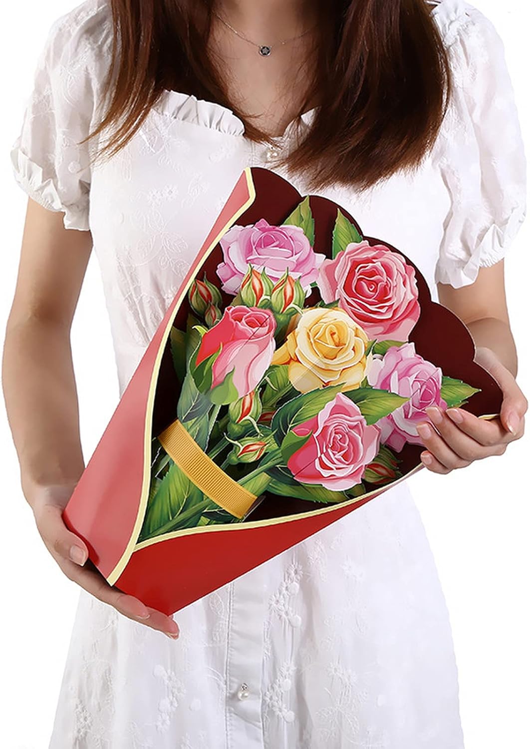 Romantic Rose Flower Pop Up Bouquet, Paper Flower Bouquet Popup Greeting Card, Handmade 3D