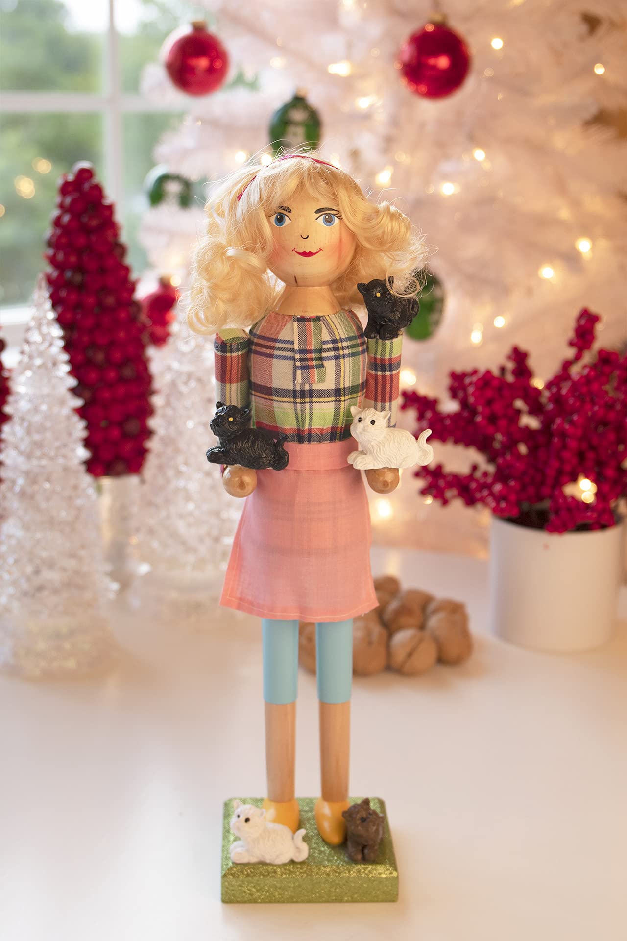 Clever Creations Cat Lady 14 Inch Traditional Wooden Nutcracker, Festive Christmas D??cor for Shelves and Tables