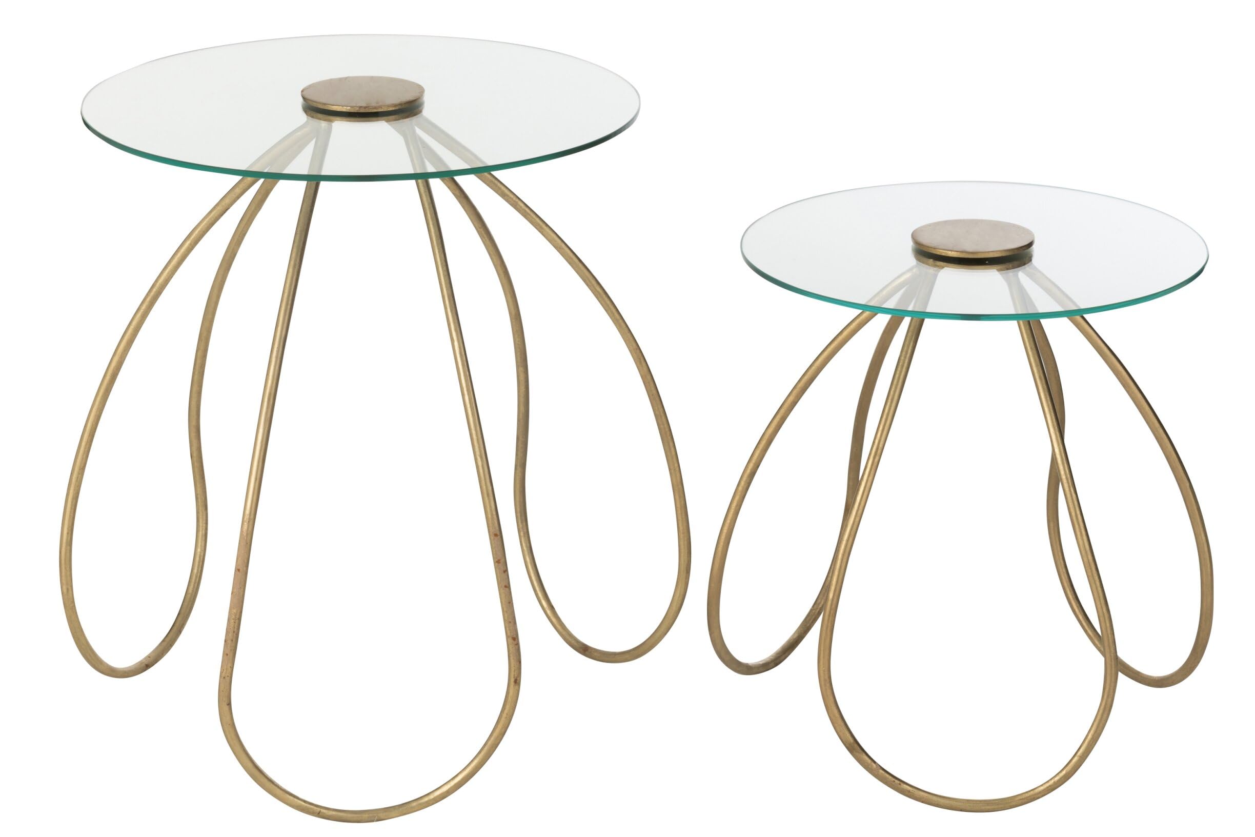 J-Line Table Rond - métal/Verre - Or - Set de 2