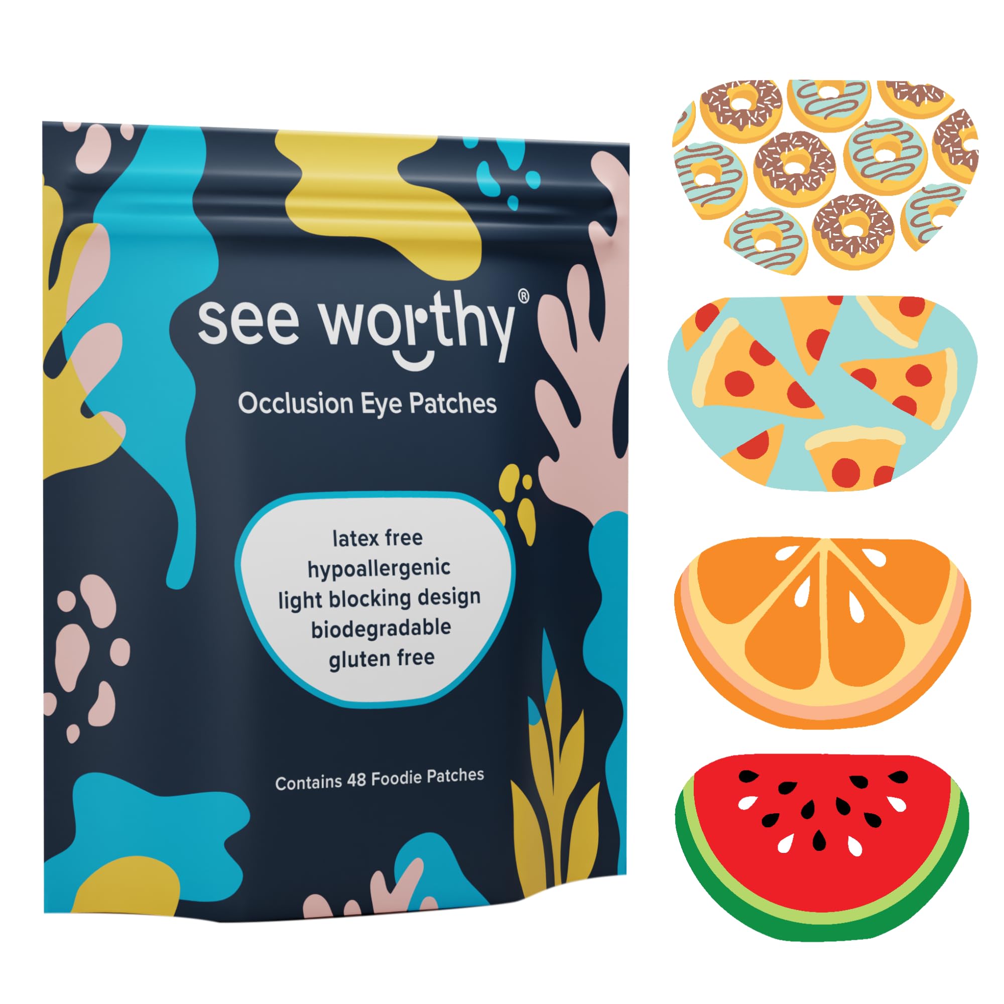 Adhesive Eyepatch for Kids & Adults - As Seen on Shark Tank - Kids Breathable, Comfortable Foodie Eyepatch for Lazy Eye - Amblyopia & Sensitive Skin Medical Eye Patches - 48 Patches by See Worthy