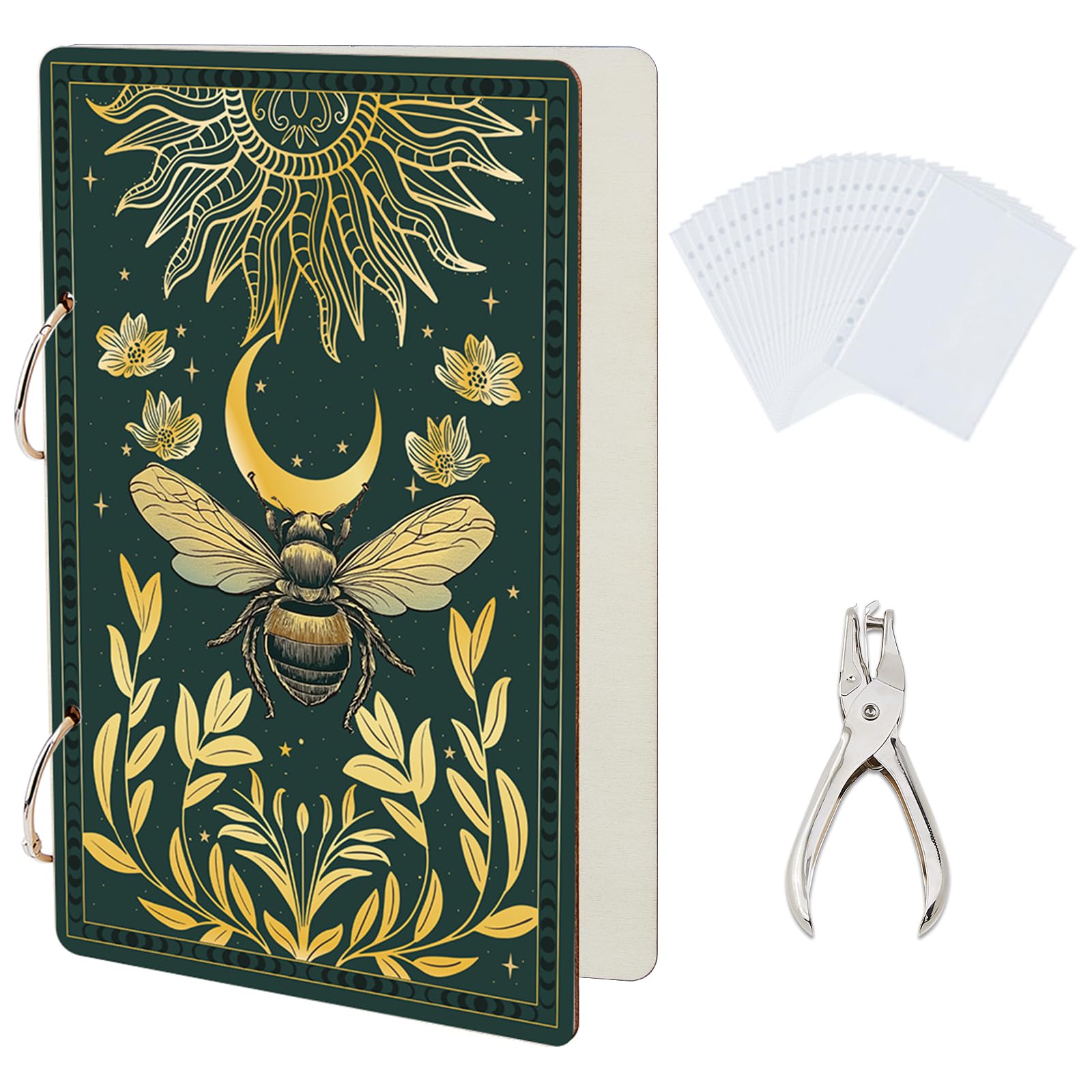 birthday card binder SUPERDANT Bee Sun Moon Greeting Organizer Card Keeper Storage Wedding Holiday Cards Holder Wooden Keeper Photo Album Gifts 2-Rings Cover with Punch and 20pcs Inner Pockets : Home Details of Birthday Card Heavy or no? Would Color:Apple 9 pocket binder