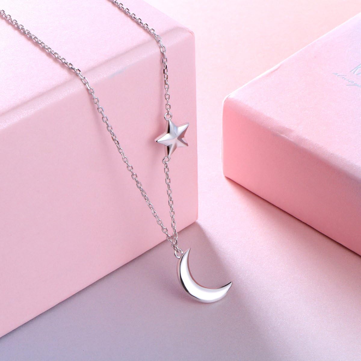 Ladytree 925 Sterling Silver Jewelry Crescent Moon and Star Pendant Necklace - Image 3