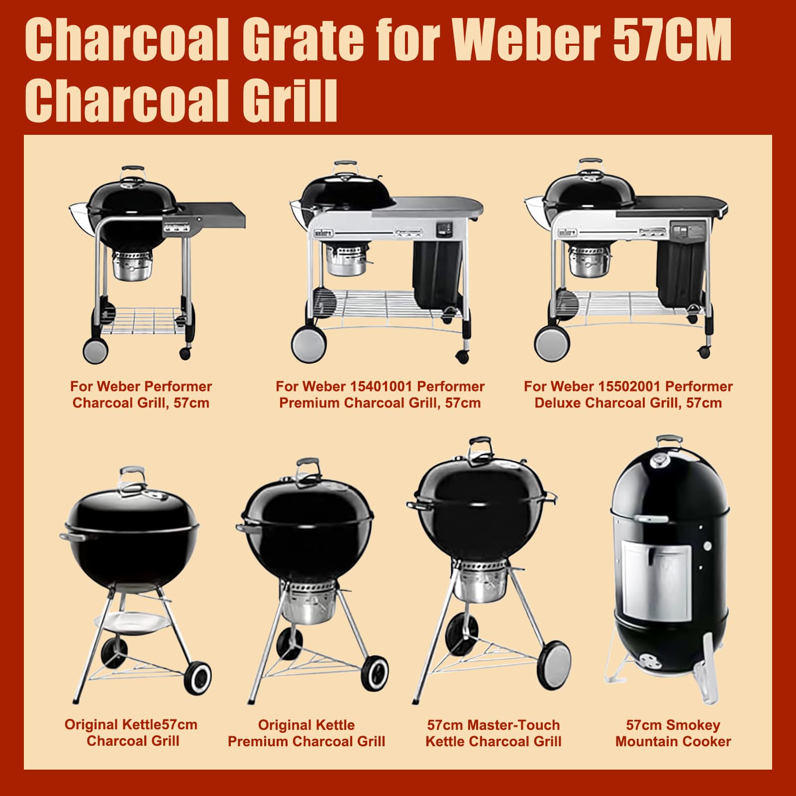 Denmay 7441 Grille à Charbon de Bois 43 cm DIA (Pas de Grille de Cuisson) pour barbecues Weber 57 cm DIA Kettle, Weber One-Touch Silver, Bar-B-Kettle, Master-Touch et One-Touch Grills à Charbon