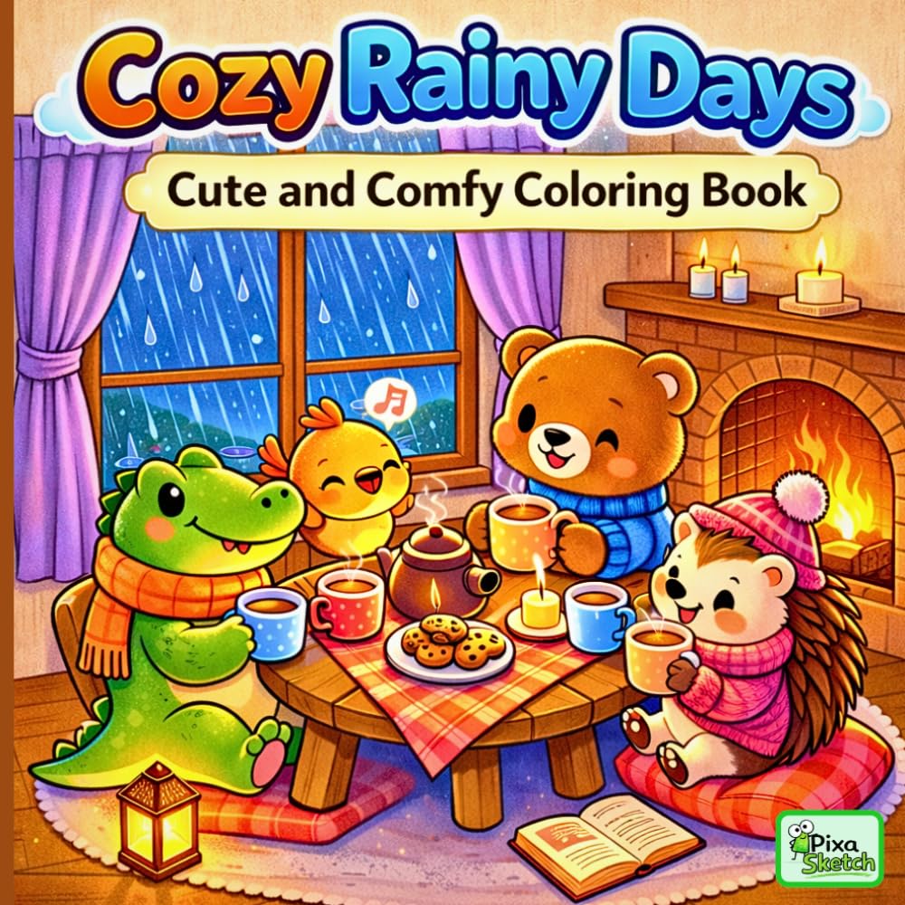 Cozy Rainy Days Coloring Book: Cute & Comfy Coloring Pages for Kids, Teens & Adults – Cozy Animal Friends, Relaxing Scenes, Adorable Characters & Simple Designs for Stress Relief & Mindfulness