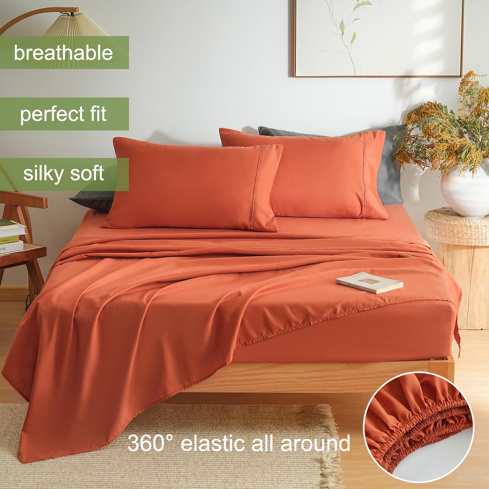Juego de sábanas de microfibra cepillada, ropa de cama suave de lujo, resistente a la decoloración 2