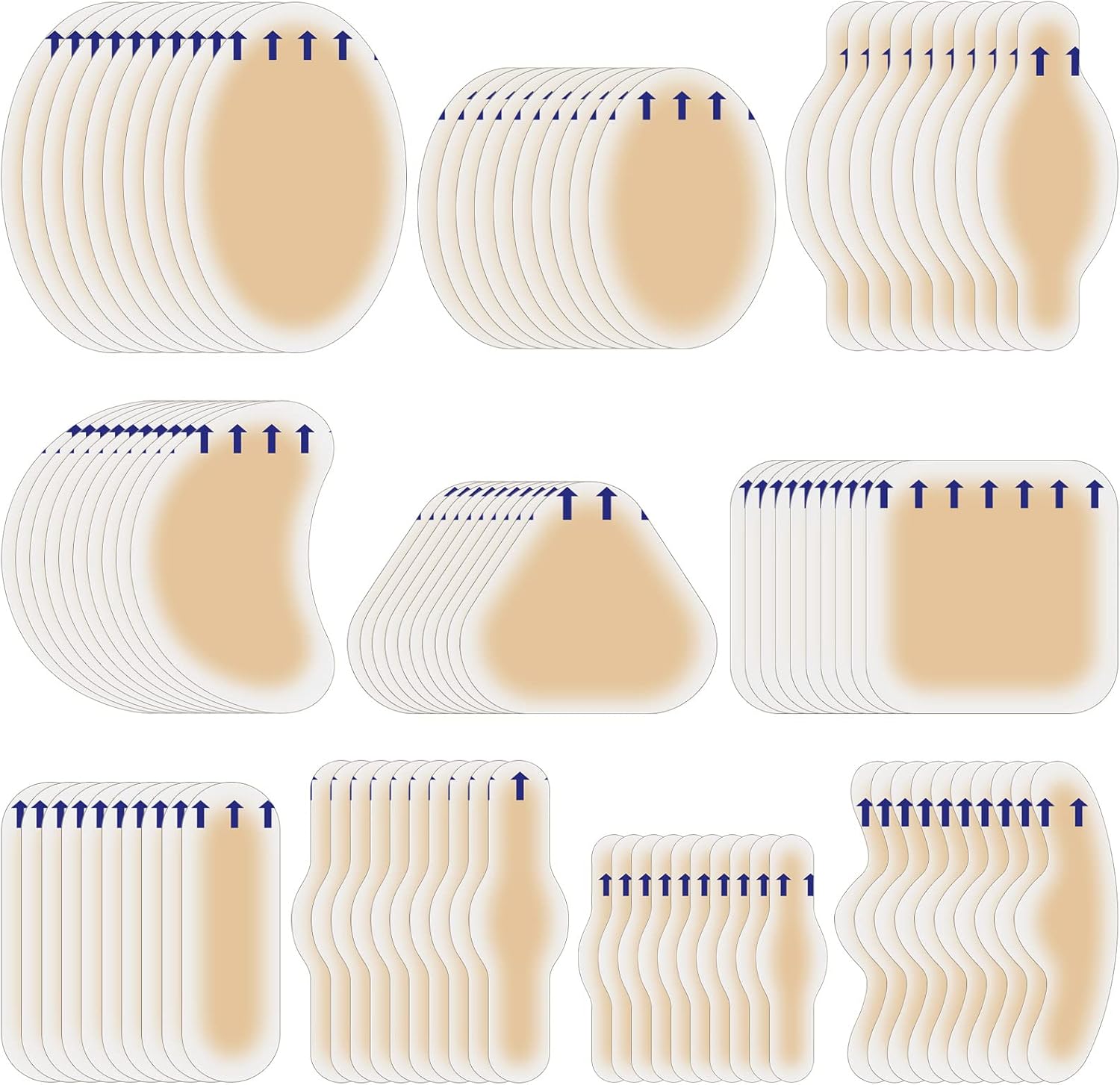 100 Pcs Blister Bandages Pads Gel Hydrocolloid Bandages Waterproof Adhesive Blister Prevention for Feet Heel Fingers Toes Forefoot Blister,10 Size