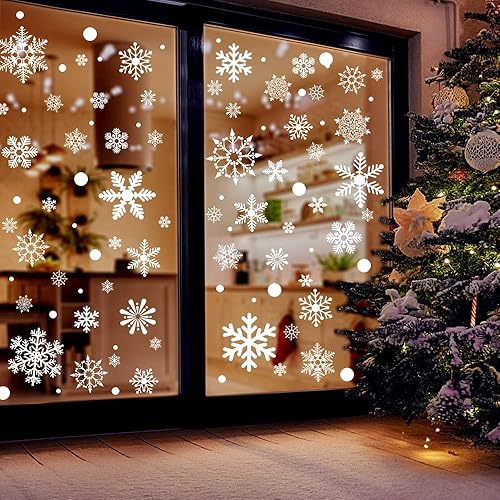 Miniatura 7 de YUJUN 9 hojas de calcomanías de ventana de copos de nieve de invierno, copos de nieve de Navidad, calcomanías para ventana de vidrio de Navidad,
