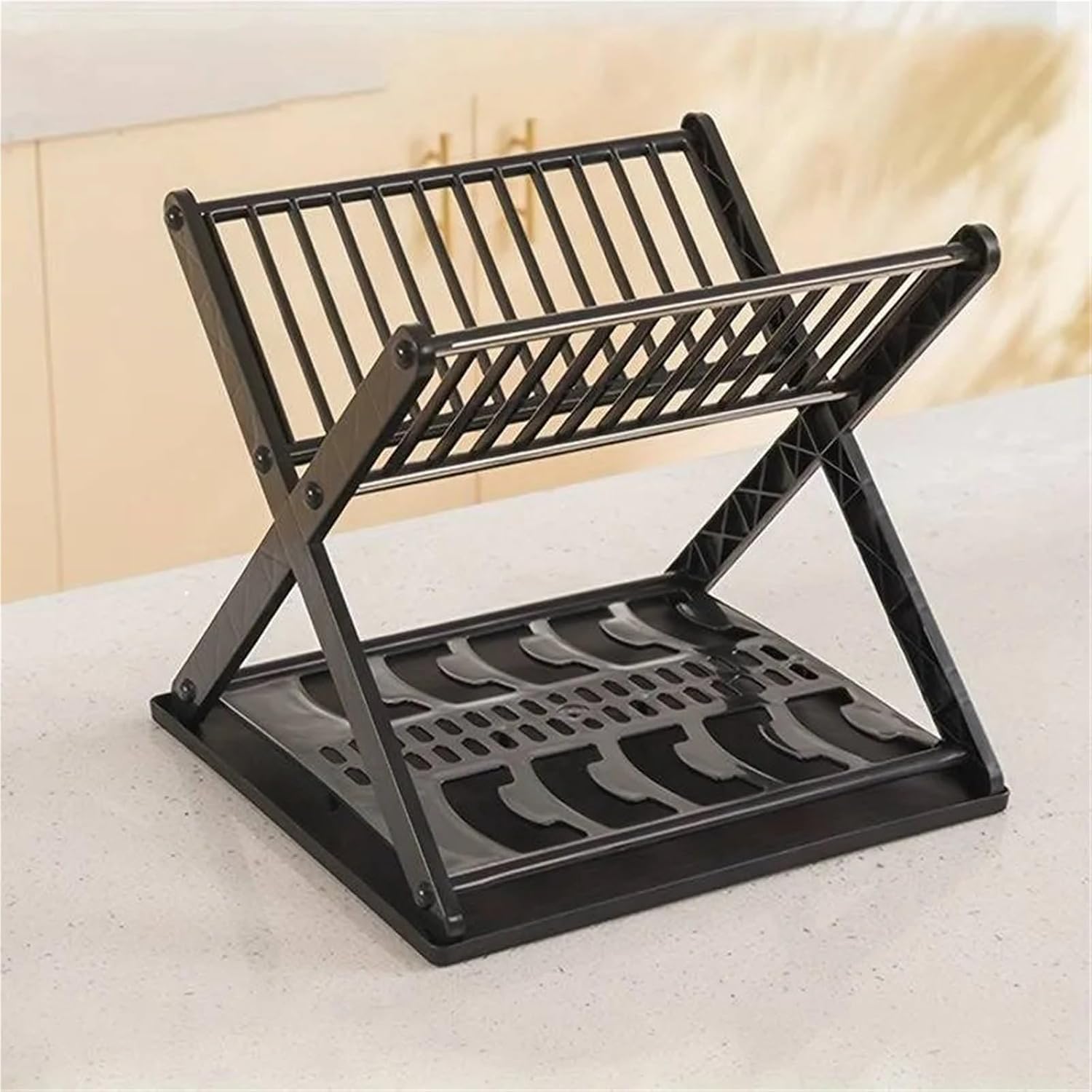 Small Kitchen Dish Storage Rack Desktop Two-layer Large-capacity Dinner Plate Drain Rack Simple Removable Dish Rack Kitchen Tool(Black)