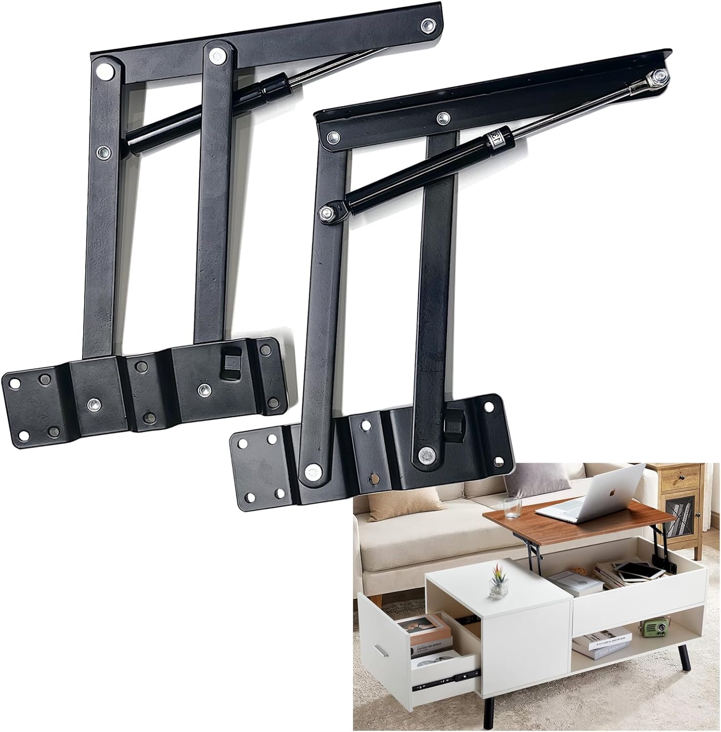 Size Can Be Adjusted at Will Multifunctional Coffee Table Lift Top Hardware,Air Rod Free Stretch Lift Top Coffee Table Hinges Heavy Duty, Adjustable Size Range 465mm-810mm/18.3-31"