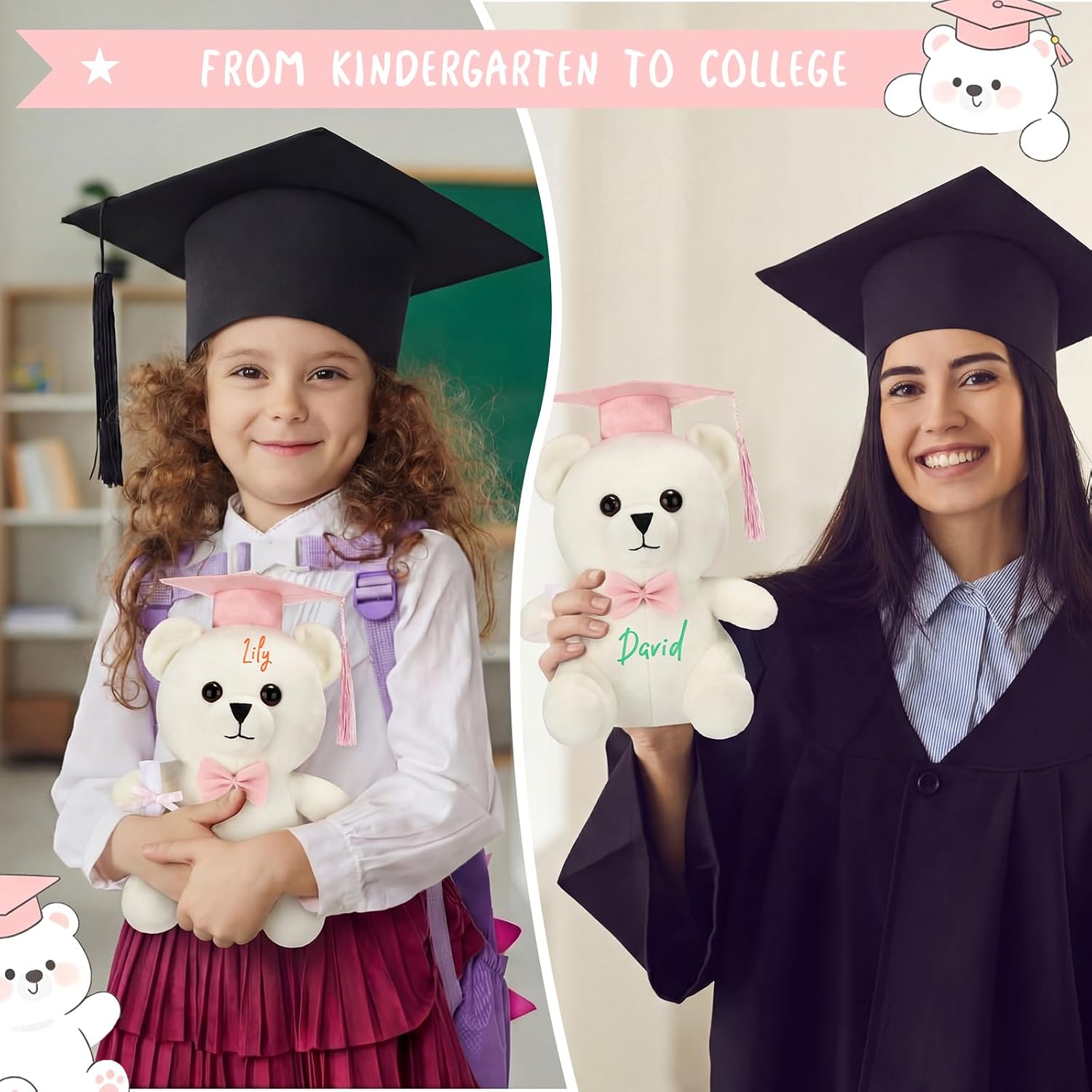 2026 Graduation Autograph Stuffed Animal to Sign 8 Inch Graduation Signature Animal with Cap Diploma Include 8 Colored Pens Smooth Fabric Congrats Grad Stuffed Party Gift(Teddy Bear)