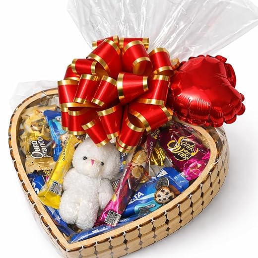 Cesta de Chocolate Lacta Coração com Coelhinho – 15 Chocolates Sortidos, Presente Romântico para Dia dos Namorados, Aniversário e Datas Especiais